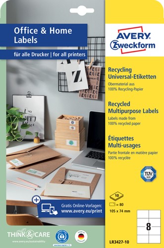 Avery recycelte Druckeretiketten für den Alltagsgebrauch